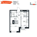 Планировка 1-комнатной квартиры, 32,2 м2