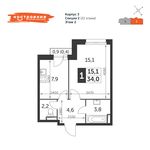 Планировка 1-комнатной квартиры, 34 м2