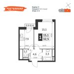 Планировка 1-комнатной квартиры, 32,5 м2