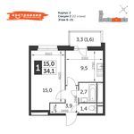 Планировка 1-комнатной квартиры, 34,2 м2