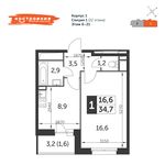 Планировка 1-комнатной квартиры, 34,7 м2