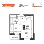 Планировка 1-комнатной квартиры, 32,3 м2