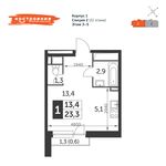 Планировка квартиры студии, 23,4 м2