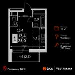 Планировка квартиры студии, 25 м2