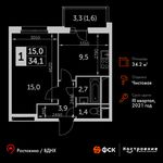 Планировка 1-комнатной квартиры, 34,2 м2