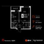 Планировка 1-комнатной квартиры, 33,8 м2