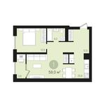 Планировка 1-комнатной квартиры, 59 м2