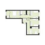 Планировка 3-комнатной квартиры, 75 м2