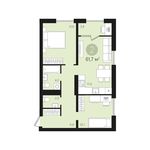 Планировка 2-комнатной квартиры, 61 м2