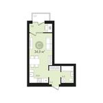 Планировка квартиры студии, 34 м2