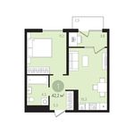 Планировка 1-комнатной квартиры, 42 м2