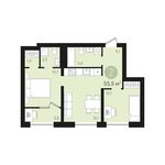 Планировка 2-комнатной квартиры, 55 м2