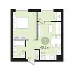 Планировка 1-комнатной квартиры, 39 м2