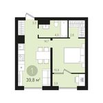 Планировка 1-комнатной квартиры, 39 м2