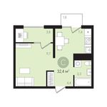 Планировка 1-комнатной квартиры, 32 м2