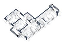 Планировка 3-комнатной квартиры, 87 м2