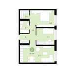 Планировка 2-комнатной квартиры, 62 м2