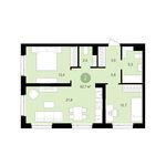 Планировка 2-комнатной квартиры, 62 м2