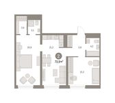 Планировка 2-комнатной квартиры, 73 м2