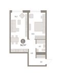 Планировка 1-комнатной квартиры, 54 м2
