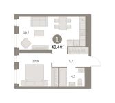 Планировка 1-комнатной квартиры, 40 м2