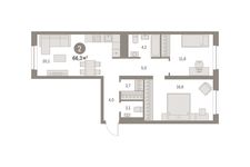 Планировка 2-комнатной квартиры, 66 м2