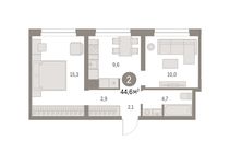 Планировка 2-комнатной квартиры, 44 м2