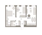 Планировка 2-комнатной квартиры, 60 м2