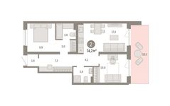 Планировка 2-комнатной квартиры, 138 м2