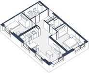Планировка 2-комнатной квартиры, 62 м2