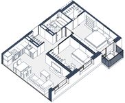 Планировка 2-комнатной квартиры, 63 м2