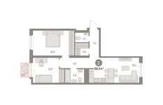 Планировка 2-комнатной квартиры, 68 м2