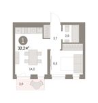 Планировка 1-комнатной квартиры, 32 м2
