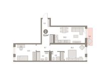 Планировка 2-комнатной квартиры, 72 м2