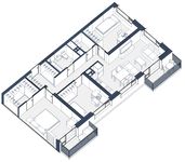 Планировка 3-комнатной квартиры, 89 м2