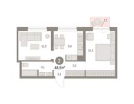 Планировка 2-комнатной квартиры, 48 м2