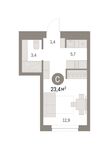 Планировка квартиры студии, 23 м2