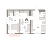 Планировка 2-комнатной квартиры, 69 м2