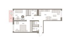 Планировка 2-комнатной квартиры, 70 м2