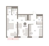 Планировка 2-комнатной квартиры, 76 м2