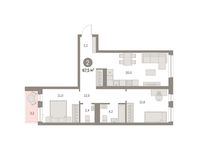 Планировка 2-комнатной квартиры, 67 м2