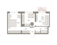 Планировка 2-комнатной квартиры, 46 м2