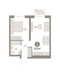 Планировка 1-комнатной квартиры, 42 м2
