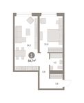 Планировка 1-комнатной квартиры, 54 м2
