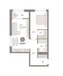 Планировка 1-комнатной квартиры, 53 м2