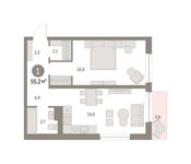 Планировка 1-комнатной квартиры, 55 м2