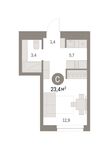 Планировка квартиры студии, 23 м2