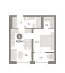 Планировка 1-комнатной квартиры, 39 м2