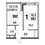 Планировка 1-комнатной квартиры, 40 м2