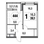 Планировка 1-комнатной квартиры, 40,1 м2